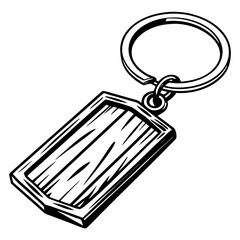 Vector art of a simple metal keychain with a rectangular tag is isolated on a white background vector