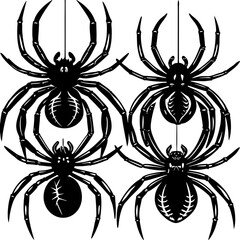 Vector art of a spooky halloween design featuring hanging spiders creating a creepy and scary atmosphere for the holiday