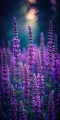 Obraz premium Dark Forest Purple Sage Floral Wallpaper