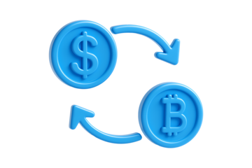 Cryptocurrency Conversion Symbol 3D Render Isolated on a Transparent Background