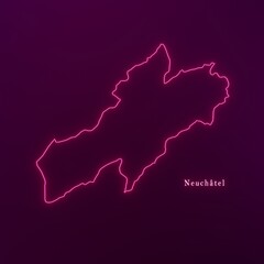 Switzerland Neuchâtel Canton Abstract Futuristic Neon Map	