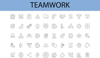Business and Teamwork Thin Line Icons Set on White Background