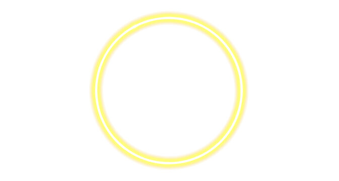 Glowing neon yellow circle on transparent background