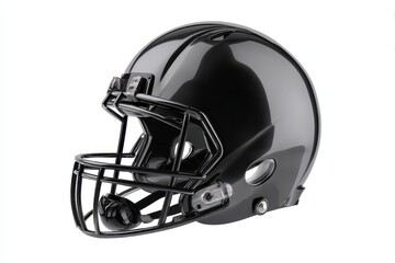 Fototapeta premium Shiny black football helmet resting on a white background ready for competition and showcasing advanced design features for player safety and performance