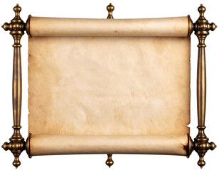 Vintage Parchment Scroll with Bronze Handles and Gold Accents  PNG