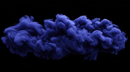 A deep, rich puff of navy blue smoke billows elegantly against a black backdrop. The fluffy texture and wispy edges are emphasized, with the smoke tapering off to create sophisticated, flowing effect