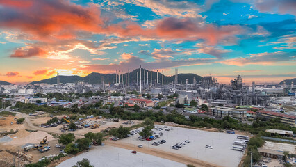 Fototapeta premium Oil refinery industry at sunset - factory - petrochemical plant