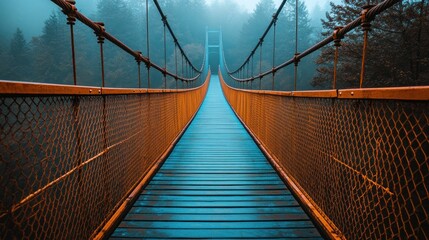 Obraz premium Misty suspension bridge, vivid colors