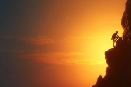 Man climbing Battert rock during a stunning sunset, showcasing determination and adventure in a breathtaking landscape