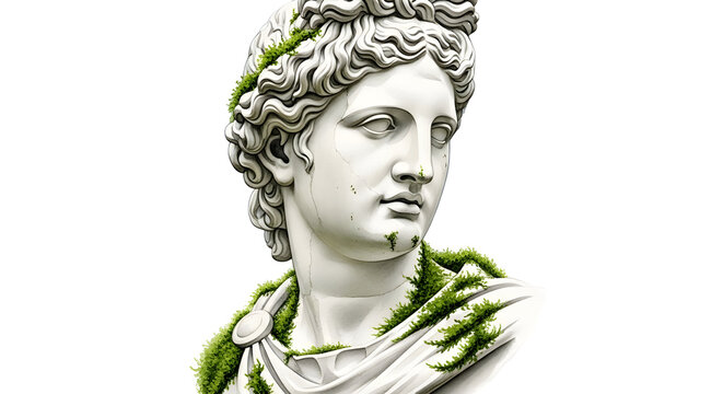 Classical bust with moss