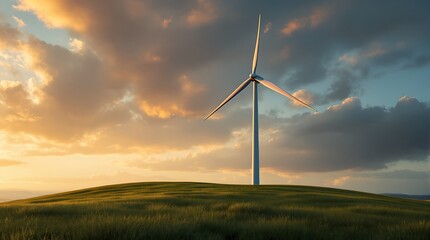 Wind Turbine on Open Field Generating Clean Energy from Renewable Source