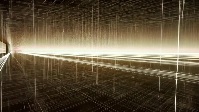 Abstract technology background with digital grid, network, data, and binary code design concept.