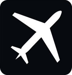 Aeroplane icon on black background. Minimal flight symbol perfect for travel apps, airline branding, aviation graphics, and tourism designs.

