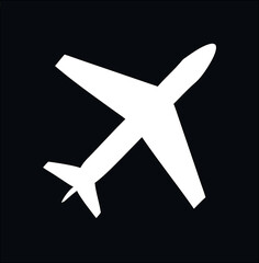 Jet plane icon on black. Perfect for travel web design, air transport infographics, and modern aviation graphics.

