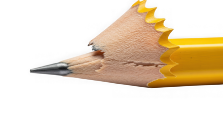 Sharpened yellow pencil macro detail isolated on transparent background