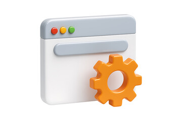 3D Website Settings with Gear Icon Isolated on a Transparent Background