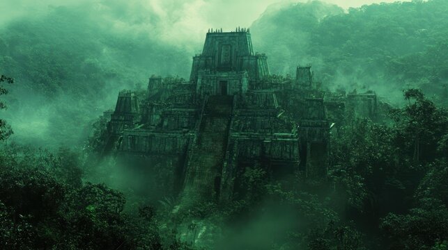 Misty jungle temple