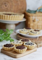 Pie brownies serving in wooden cutting board
