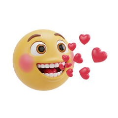 Obraz premium A happy emoji blowing red hearts isolated on transparent background