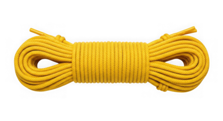 Coiled yellow rope, nylon rope isolated on transparent background