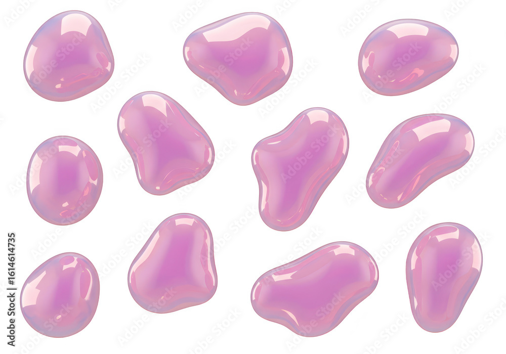 Poster a collection of translucent purple blobs with a glossy sheen, isolated on a transparent background