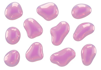 A collection of translucent purple blobs with a glossy sheen, isolated on a transparent background