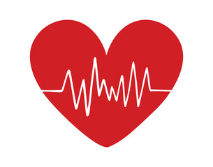 red heart for logo cardiogram line icon doodle hand drawn. Outline drawing pulse