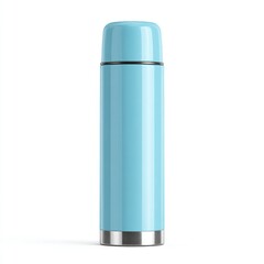 Light-blue, cylindrical thermos bottle