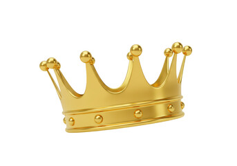 A single, ornate gold crown with decorative spheres, tilted and isolated on a transparent background