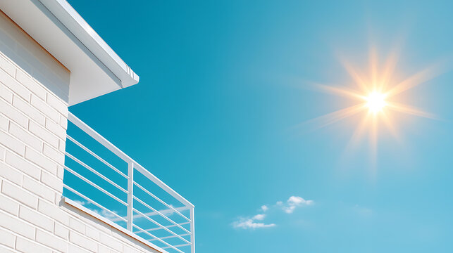 Bright sunny day over a modern balcony inspiring outdoor relaxation urban setting clear sky warm atmosphere