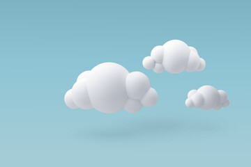 3D Vector Cartoon Cloud Icons on Blue Sky