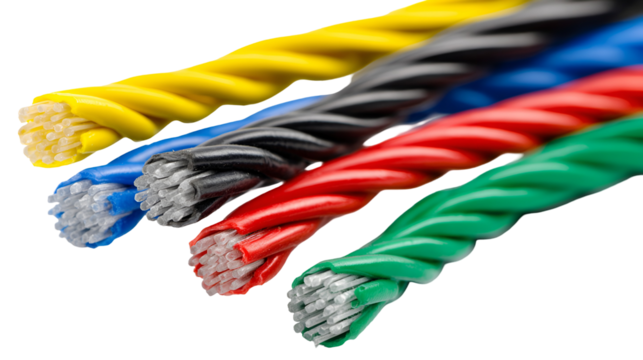 Colorful twisted ropes isolated on transparent background