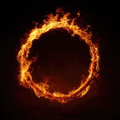 Fiery ring of fire against dark background