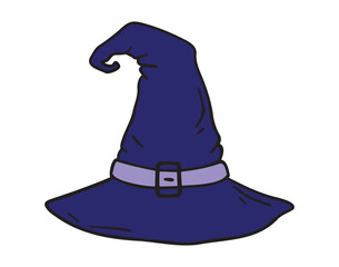 Witch hat Halloween icon doodle hand drawn. Cartoon purple Witch hat drawing clipart symbol