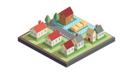 Isometric low poly neighborhood vector illustration showcasing houses trees and streets for design projects