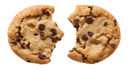 Close up of a Delicious Chocolate Chip Cookie, Partially Eaten on transparent background