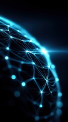 Digital network with glowing blue globe and data streams