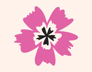 Hand drawn abstract trendy colored pink flower. Flat design cartoon flower