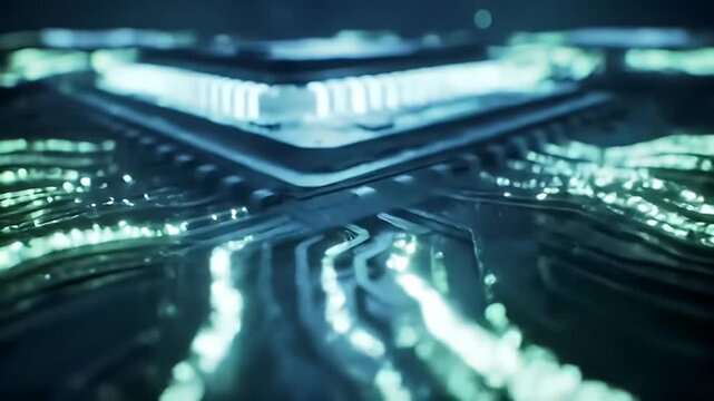 Closeup microchip circuit board technology