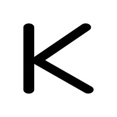 Illustration of a bold black letter k with rounded edges against a plain white background in simple style