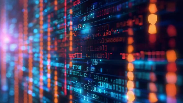 Dark blue cyber light abstract technology background for computer graphic website internet and business video. Infographics. Digital transformation concept. Binary code and arrow symbols.