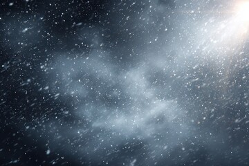 Captivating abstract winter background with delicate snowflakes gently falling against a dark, atmospheric backdrop in a serene frozen landscape