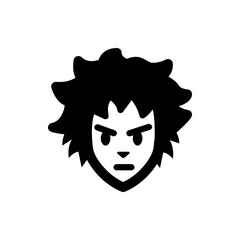 Illustration of a stylized face with spiky hair and an angry expression in black and white colors