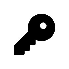 Illustration of a black key with a circular head and a stepped shaft on a plain white background view