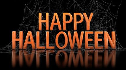 Bright orange letters spell out a Halloween greeting, surrounded by delicate cobwebs. The festive display captures the spirit of the holiday in a spooky yet cheerful way.
