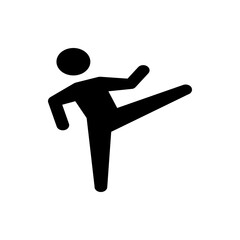 Illustration of a stick figure in a dynamic pose with one leg extended and arms outstretched in black color