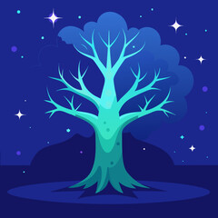 Mystical glowing tree under a starry night sky