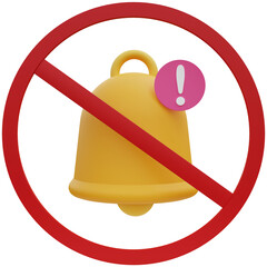 Emergency risk icon, yellow bell, prohibition sign, emergency exclamation symbol, warning sign, 3D illustration.