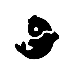 Illustration of a stylized black fish with a visible eye and tail swimming to the left side view icon