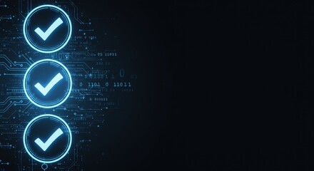 Digital Check Marks on Futuristic Technology Background